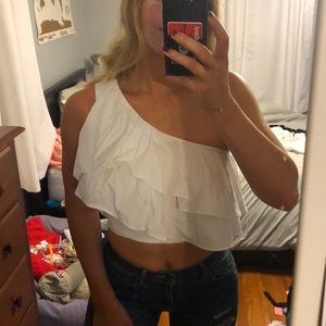 Zara one shoulder ruffle tank